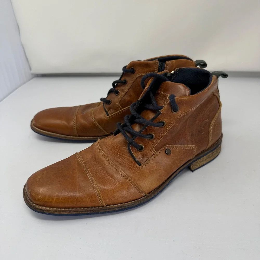 Bullboxer Mens 9 Brown Leather Cap Toe Side Zip Ankle Boots Rugged Casual Dress